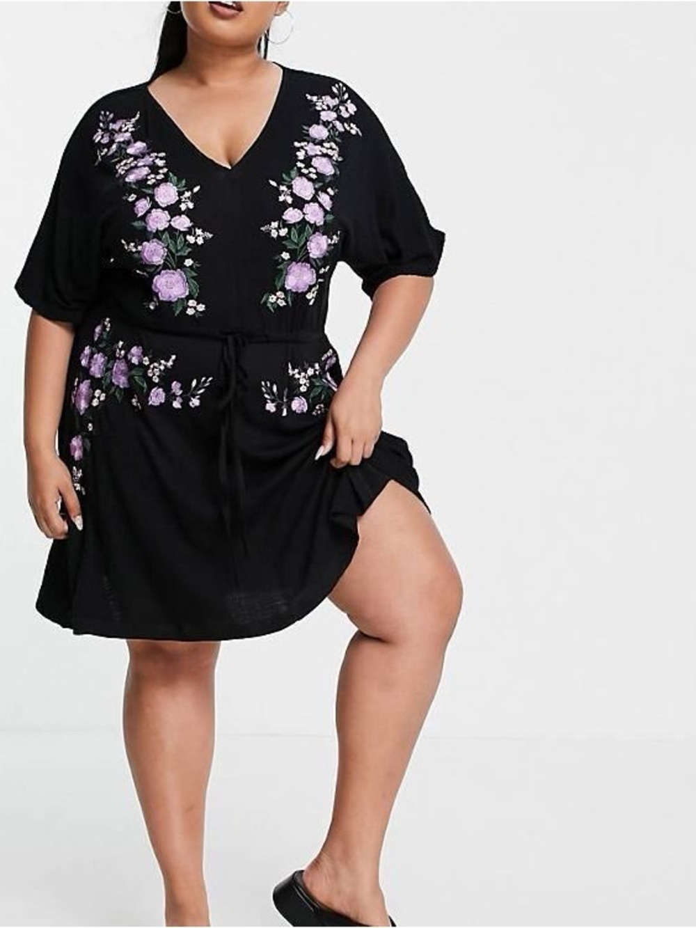 ASOS Black Tunic with Purple Floral Embroidery